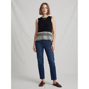 Madewell Fringe Hem Sleeveless Sweater Shell G5473 Black White Geometric Medium